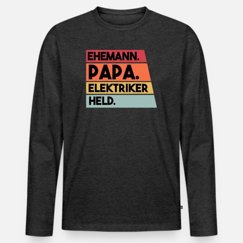 Ehemann Papa Elektriker Held - Männer Premium Bio Langarmshirt - Anthrazit meliert