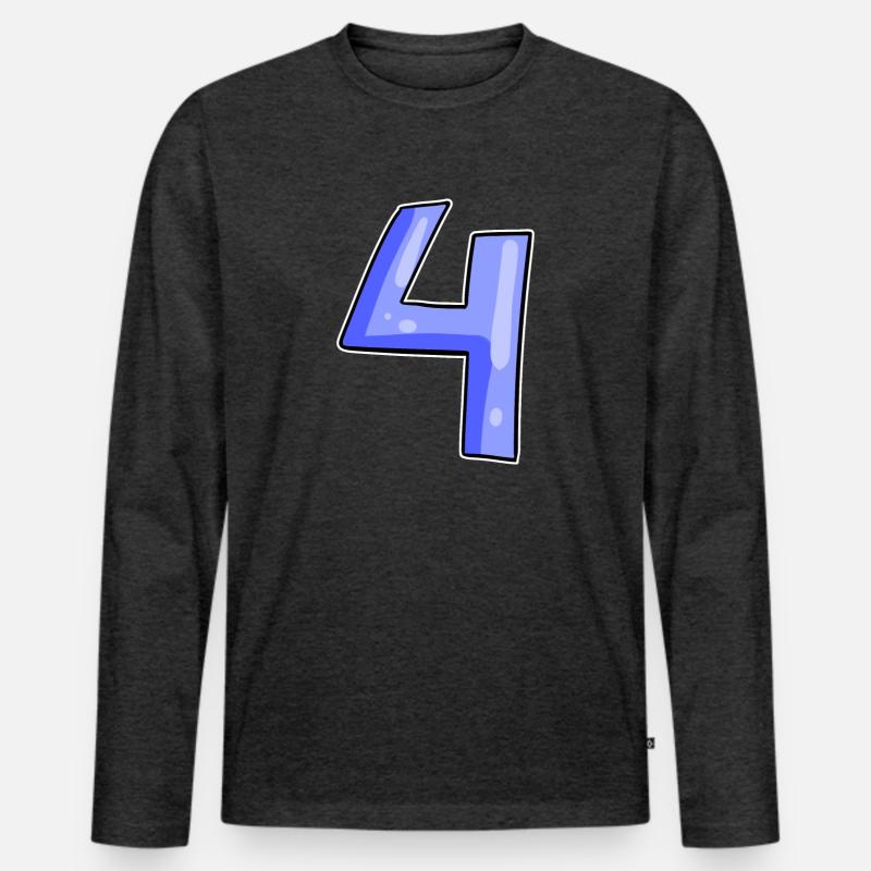 4 - Vier - Männer Premium Bio Langarmshirt - Anthrazit meliert
