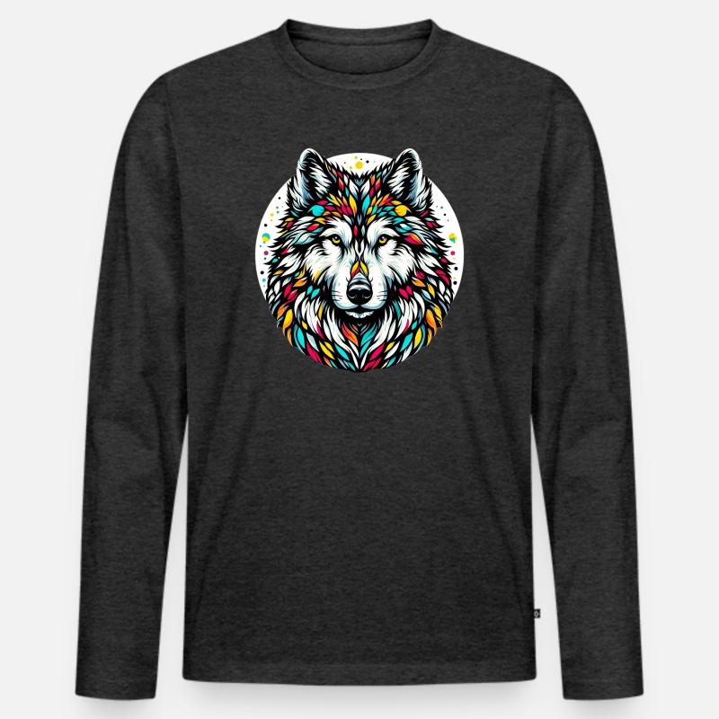 Wolf - Männer Premium Bio Langarmshirt - Anthrazit meliert