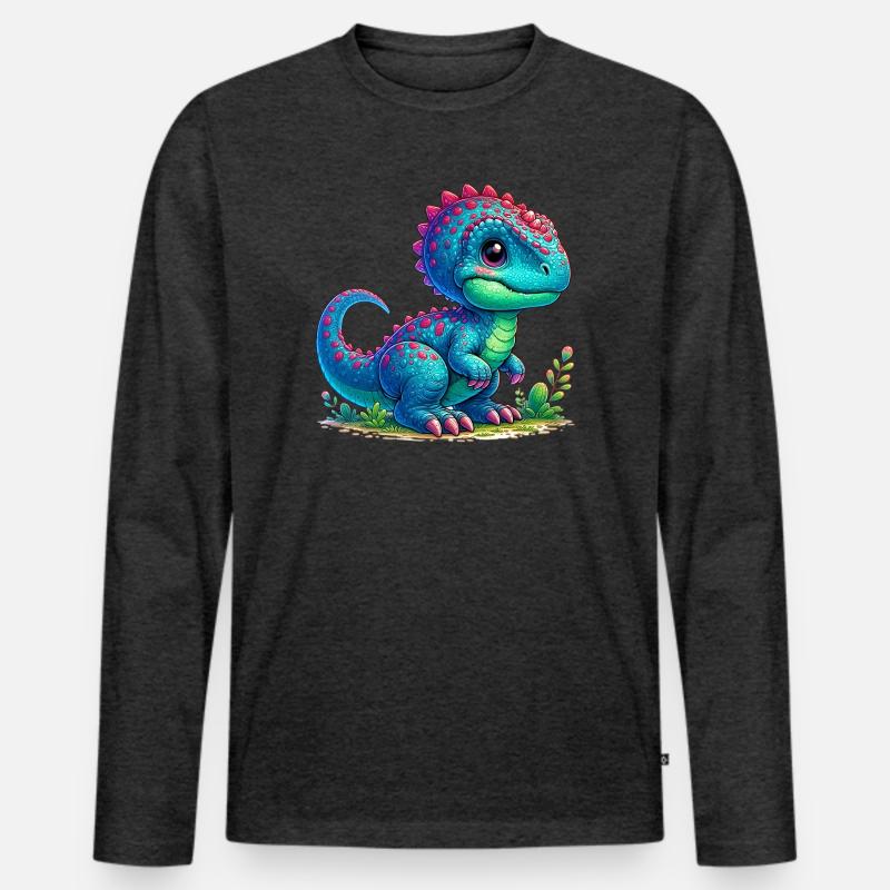 Dinosaurier - Männer Premium Bio Langarmshirt - Anthrazit meliert