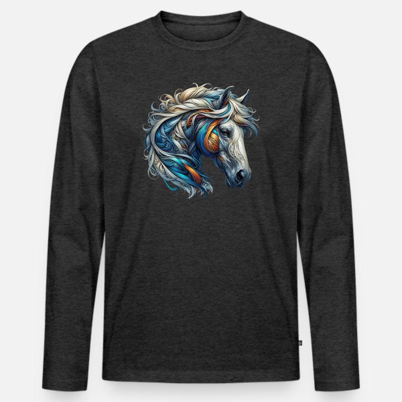 Pferd - Männer Premium Bio Langarmshirt - Anthrazit meliert