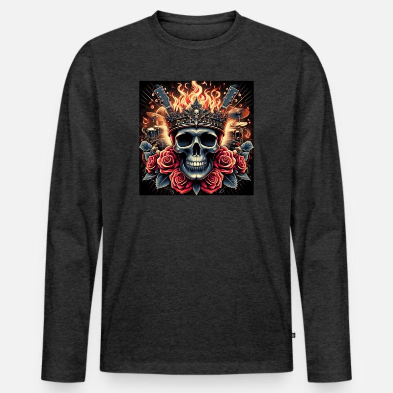 Brennender Schädel - Männer Premium Bio Langarmshirt - Anthrazit meliert