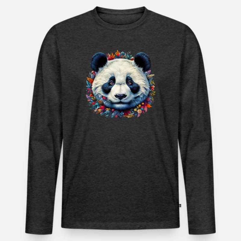 Panda - Männer Premium Bio Langarmshirt - Anthrazit meliert