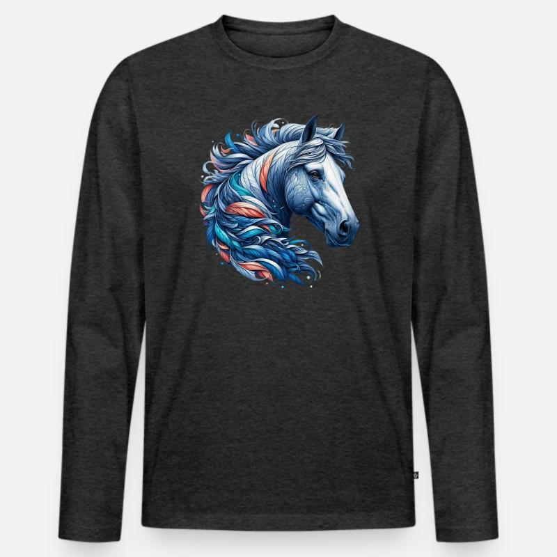 Pferd - Männer Premium Bio Langarmshirt - Anthrazit meliert