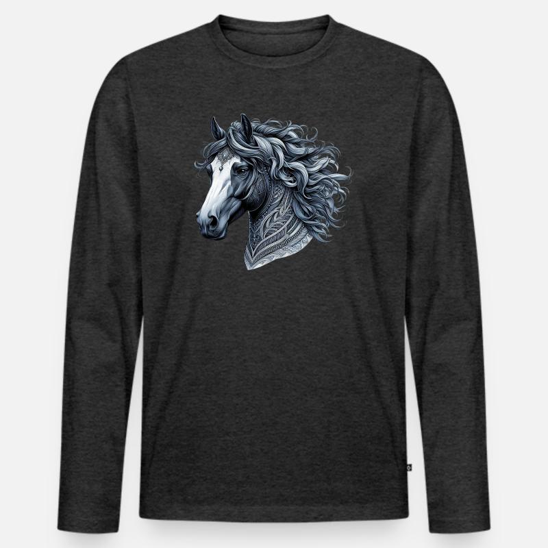 Pferd - Männer Premium Bio Langarmshirt - Anthrazit meliert