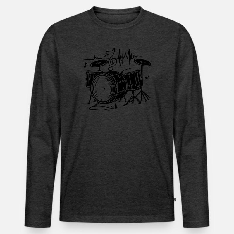 Schlagzeug Drums mit Herzschlag - Männer Premium Bio Langarmshirt - Anthrazit meliert