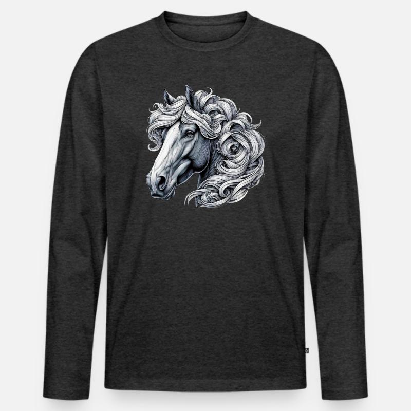Pferd - Männer Premium Bio Langarmshirt - Anthrazit meliert