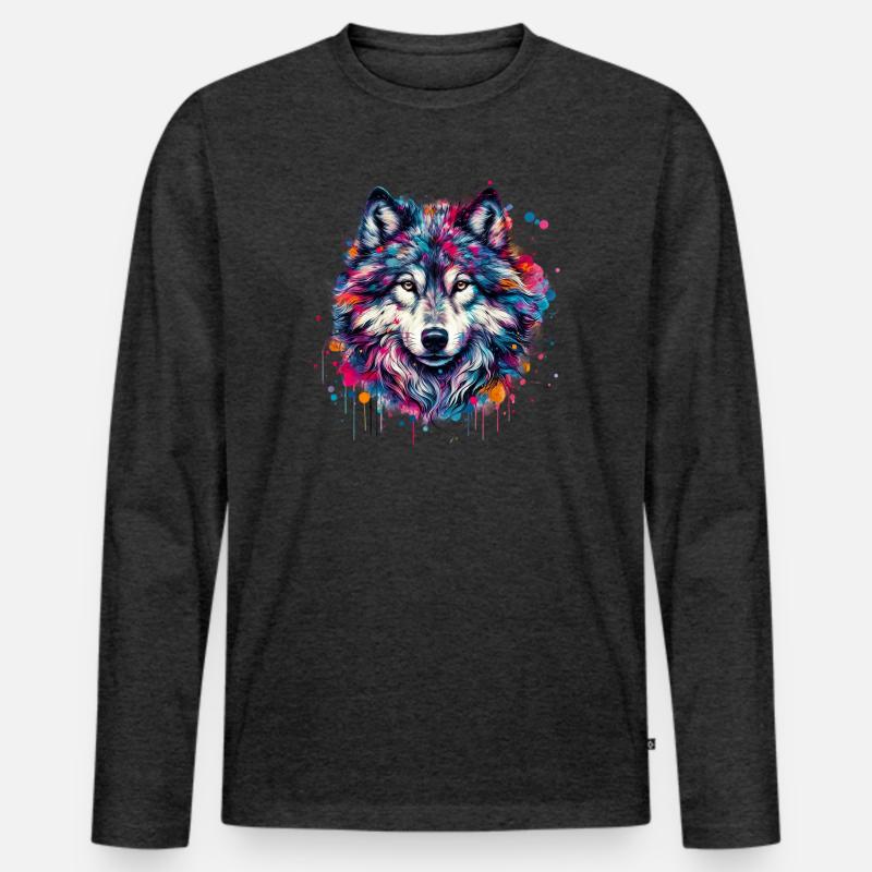 Wolf - Männer Premium Bio Langarmshirt - Anthrazit meliert