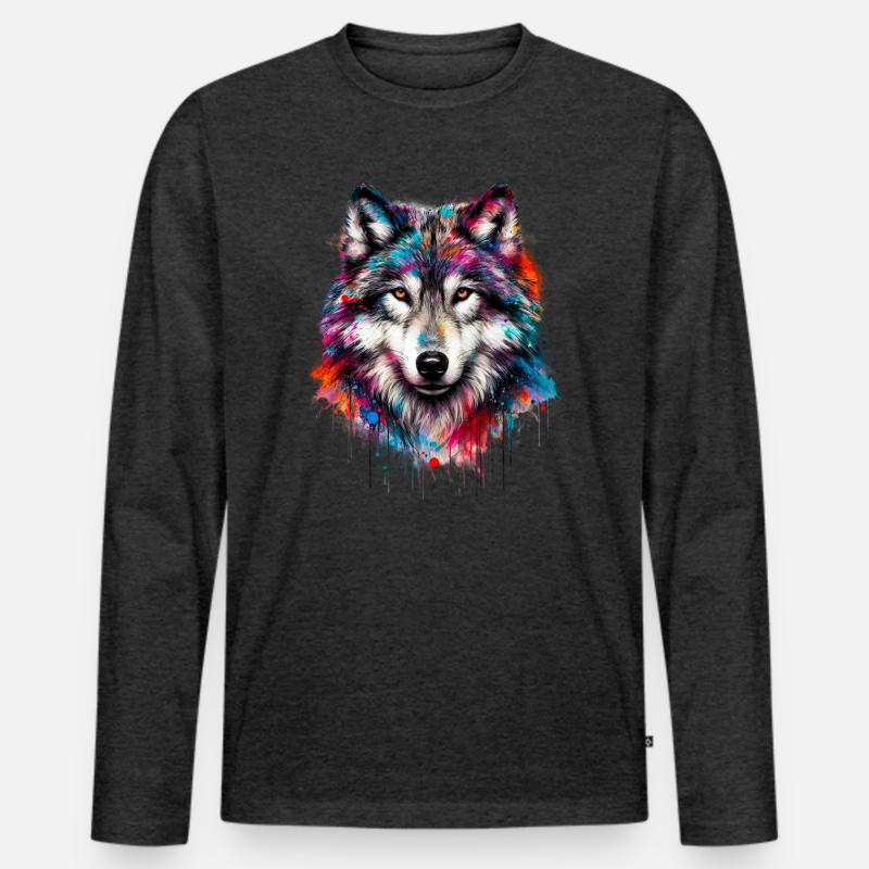 Wolf - Männer Premium Bio Langarmshirt - Anthrazit meliert
