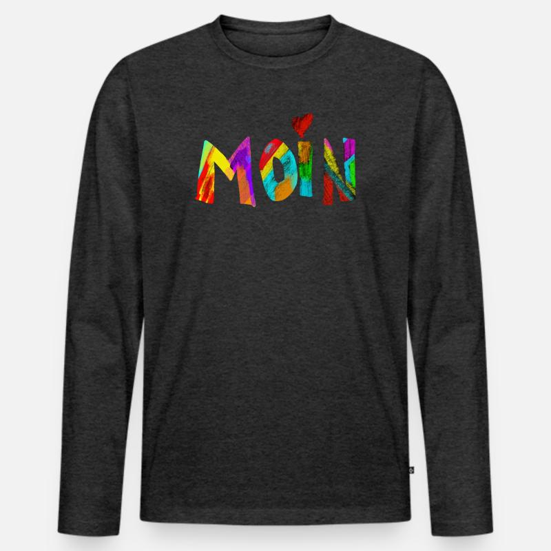 Moin Regenbogen Pinselbuchstaben - Männer Premium Bio Langarmshirt - Anthrazit meliert
