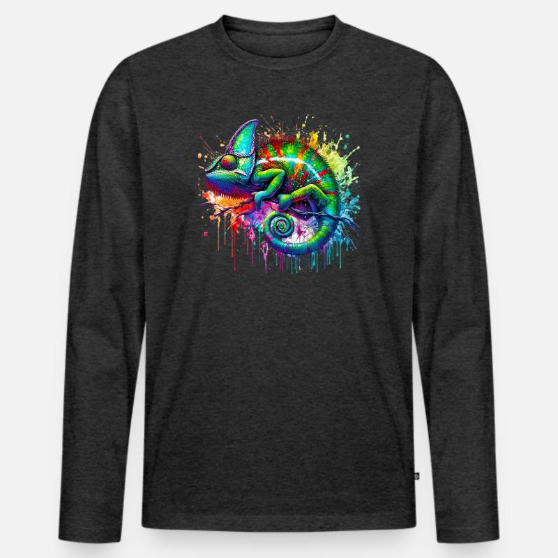 Chamäleon - Männer Premium Bio Langarmshirt - Anthrazit meliert