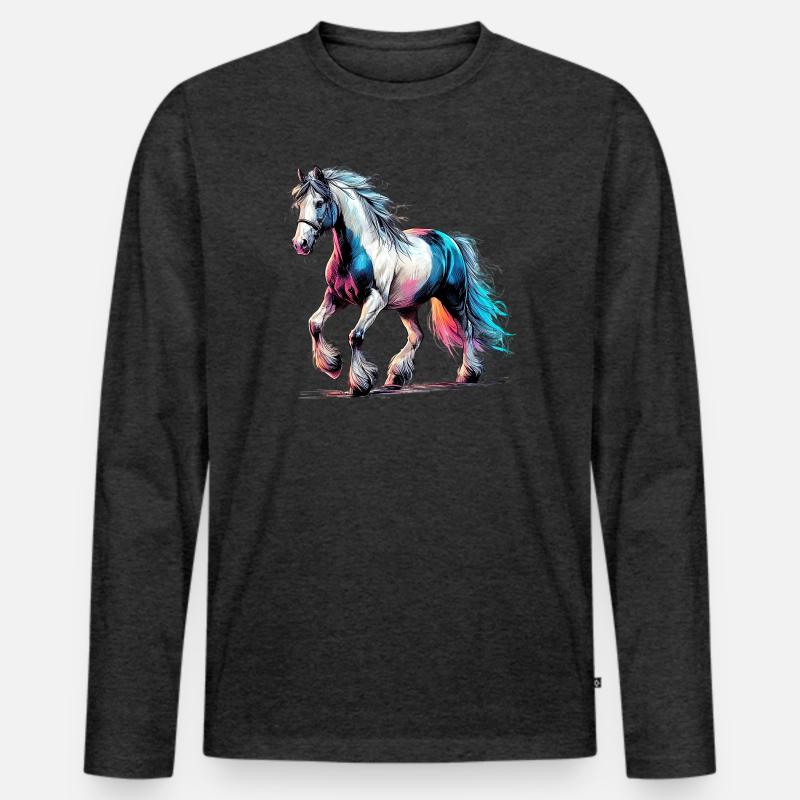 Pferd - Männer Premium Bio Langarmshirt - Anthrazit meliert