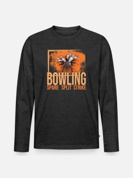 Bowling - Spare - Split - Strike - Männer Premium Bio Langarmshirt - Anthrazit meliert