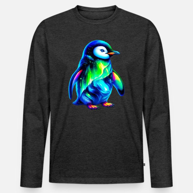 Aurora Borealis Pinguin - Männer Premium Bio Langarmshirt - Anthrazit meliert