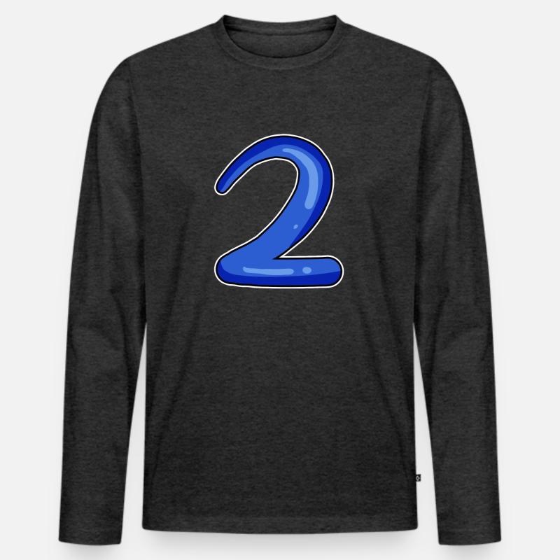 Zwei - 2 - Nummer Zahl - Männer Premium Bio Langarmshirt - Anthrazit meliert