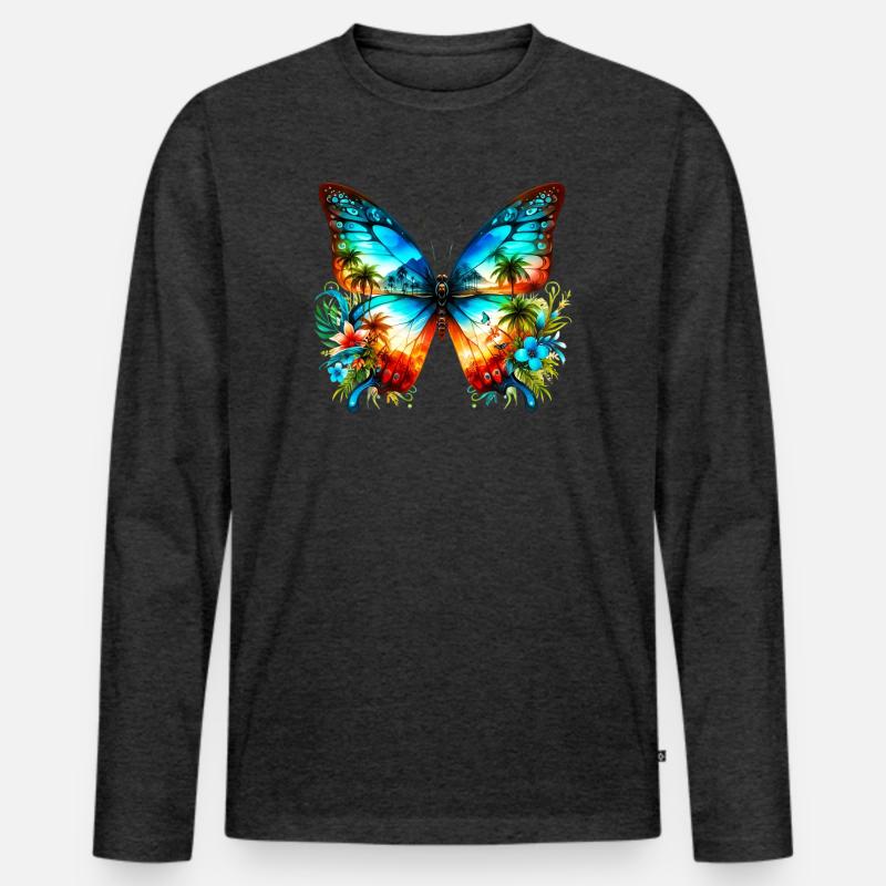 Schmetterling - Männer Premium Bio Langarmshirt - Anthrazit meliert