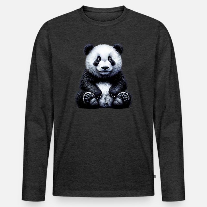 Panda - Männer Premium Bio Langarmshirt - Anthrazit meliert