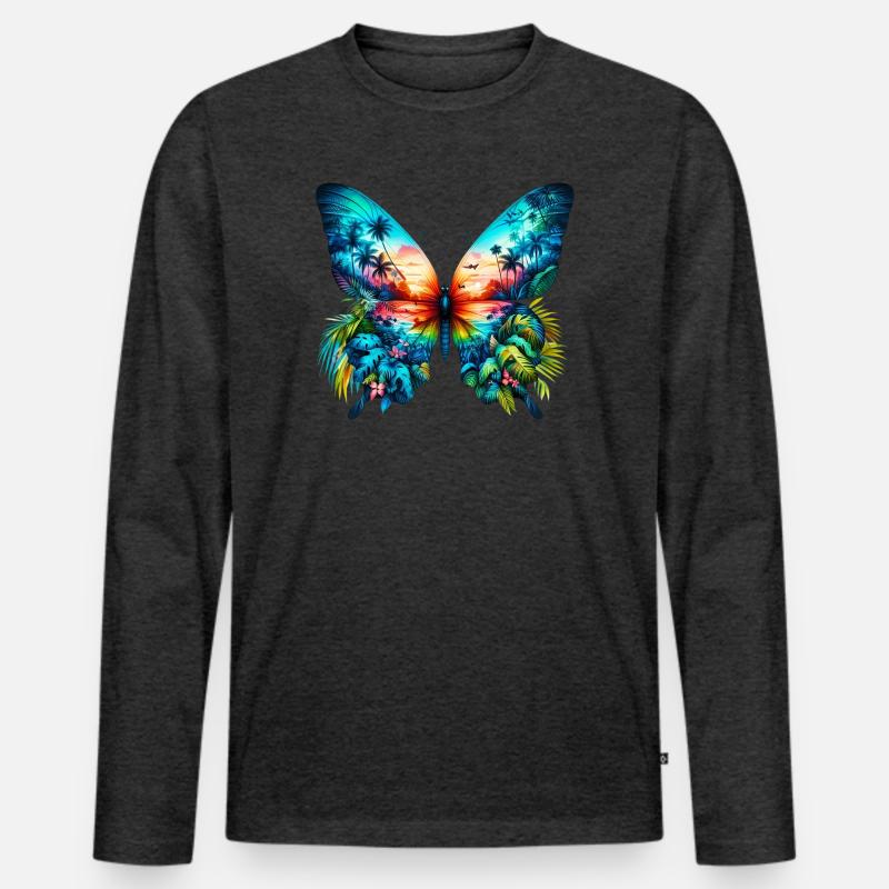 Schmetterling - Männer Premium Bio Langarmshirt - Anthrazit meliert