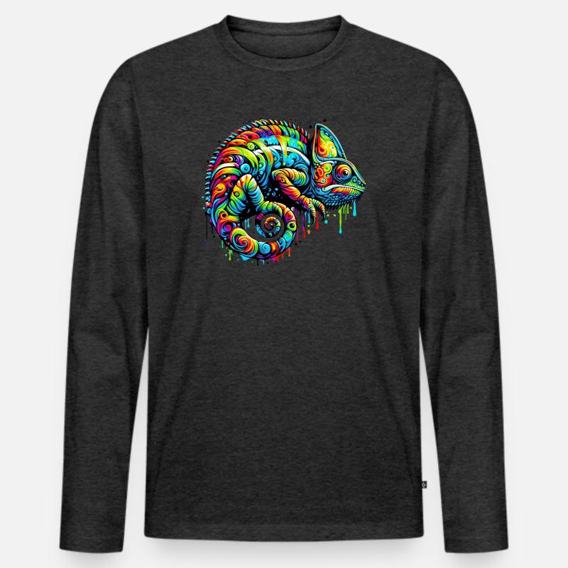 Chamäleon - Männer Premium Bio Langarmshirt - Anthrazit meliert