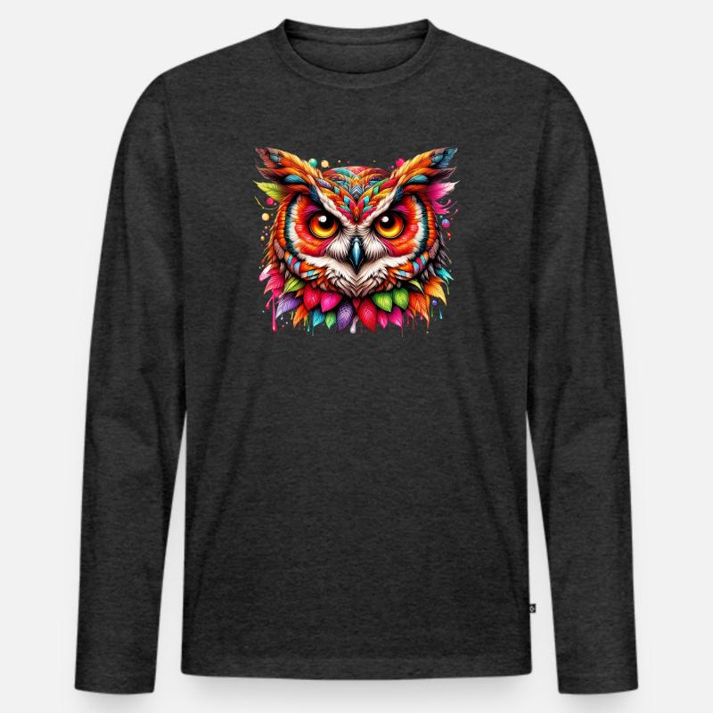 Eule - Männer Premium Bio Langarmshirt - Anthrazit meliert