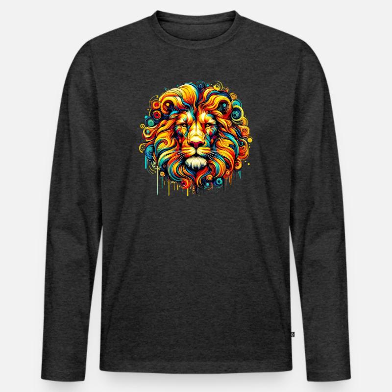 Löwe - Männer Premium Bio Langarmshirt - Anthrazit meliert