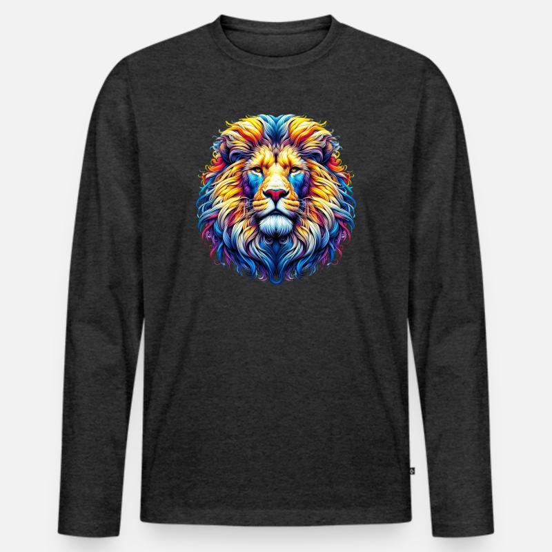 Löwe - Männer Premium Bio Langarmshirt - Anthrazit meliert