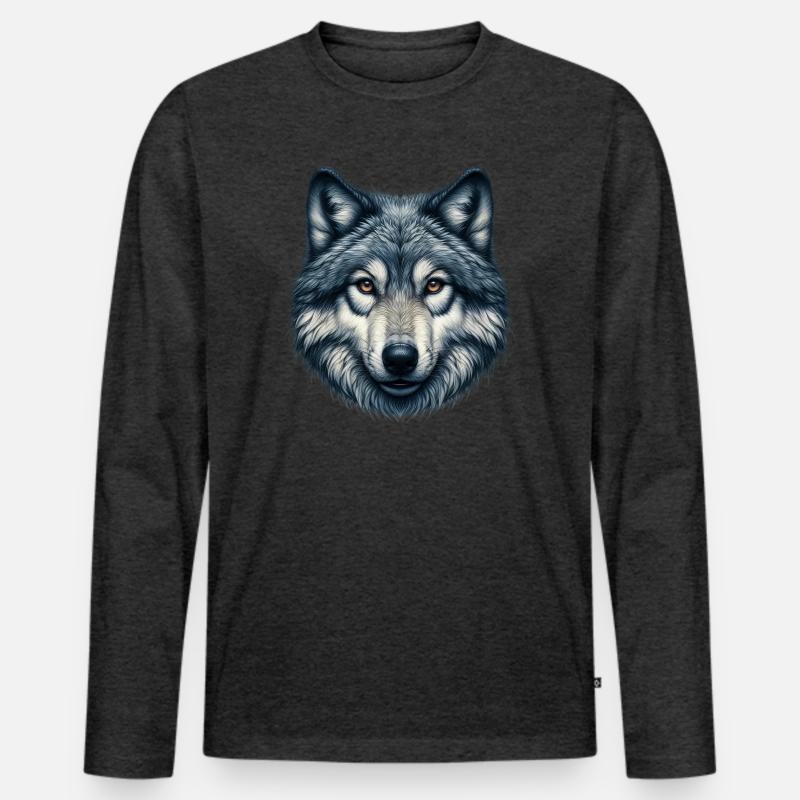 Wolf - Männer Premium Bio Langarmshirt - Anthrazit meliert