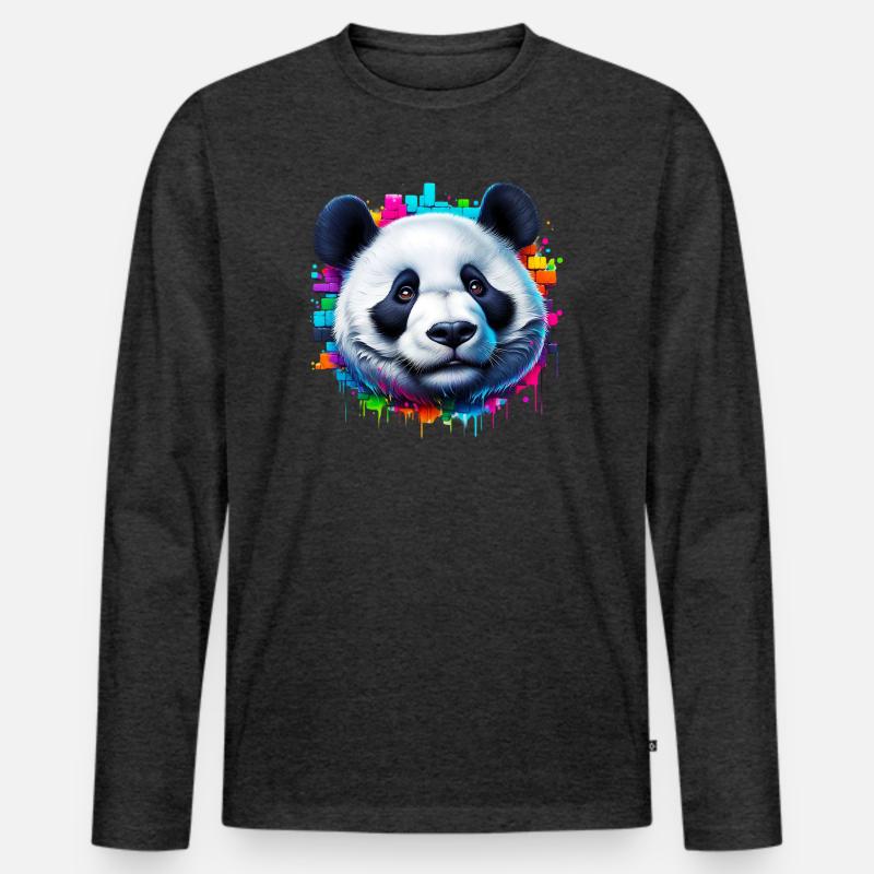 Panda - Männer Premium Bio Langarmshirt - Anthrazit meliert