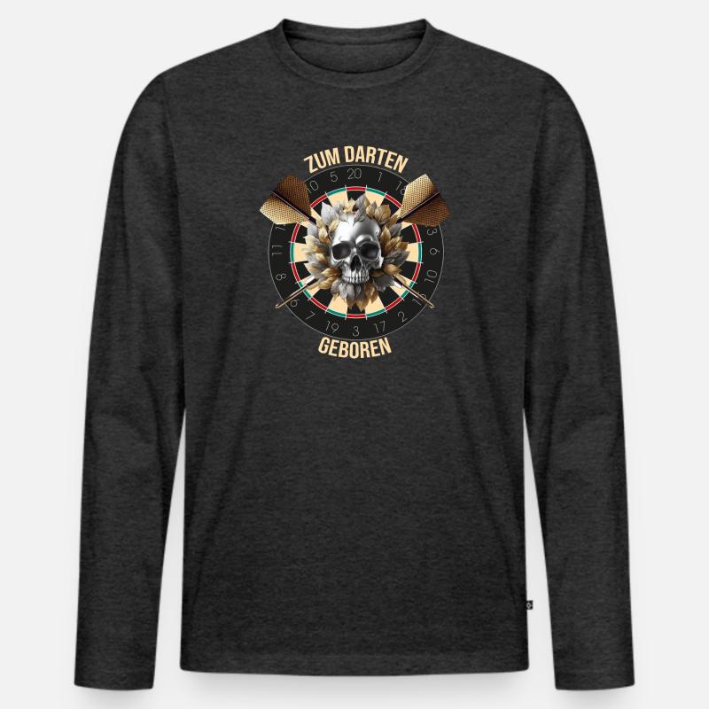 Zum Darten geboren - Männer Premium Bio Langarmshirt - Anthrazit meliert