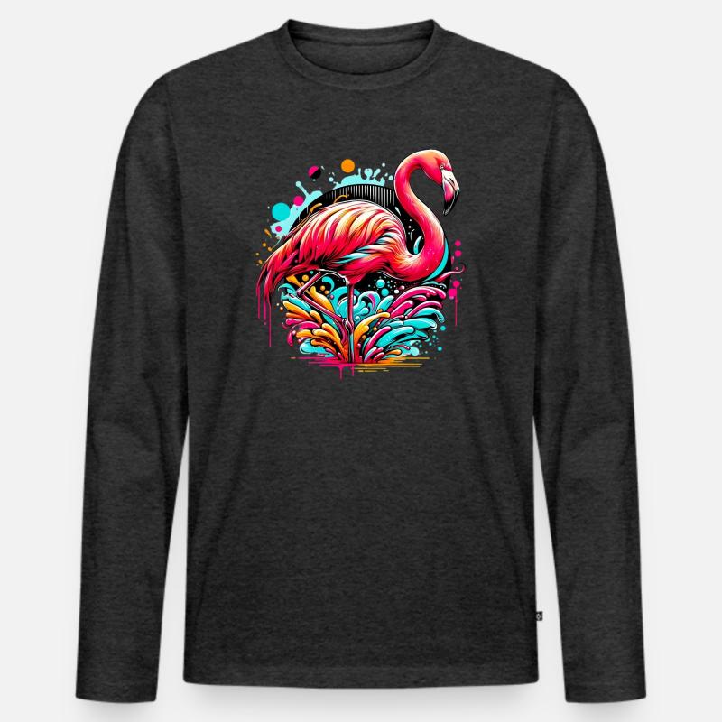 Flamingo - Männer Premium Bio Langarmshirt - Anthrazit meliert