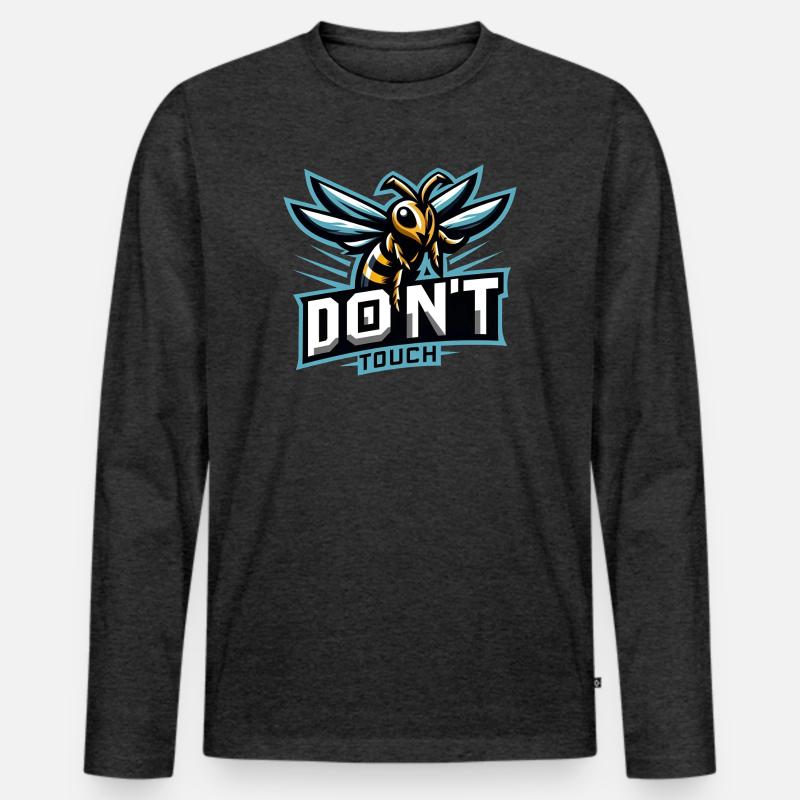 Gaming Logo Aggressive Biene Don't Touch - Männer Premium Bio Langarmshirt - Anthrazit meliert