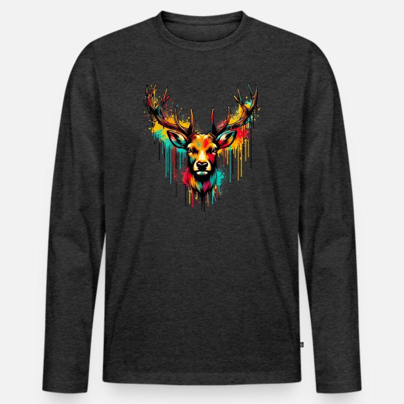 Hirsch - Männer Premium Bio Langarmshirt - Anthrazit meliert