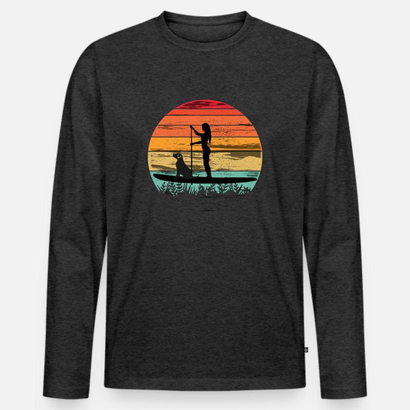 Paddleboarding with dog - Paddleboarding Tee - Männer Premium Bio Langarmshirt - Anthrazit meliert