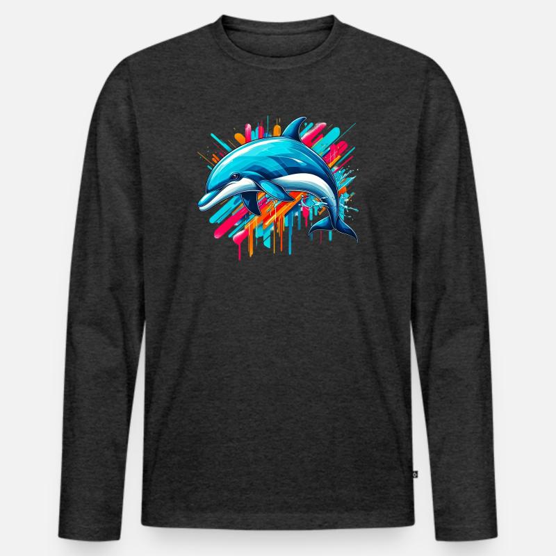 Delfin - Männer Premium Bio Langarmshirt - Anthrazit meliert