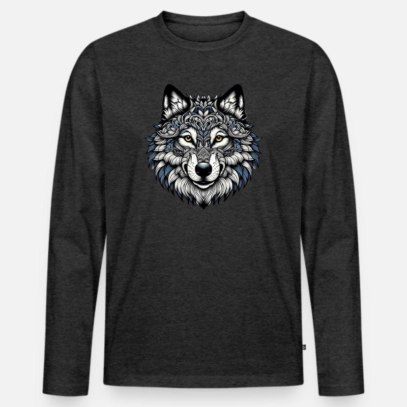 Wolf - Männer Premium Bio Langarmshirt - Anthrazit meliert