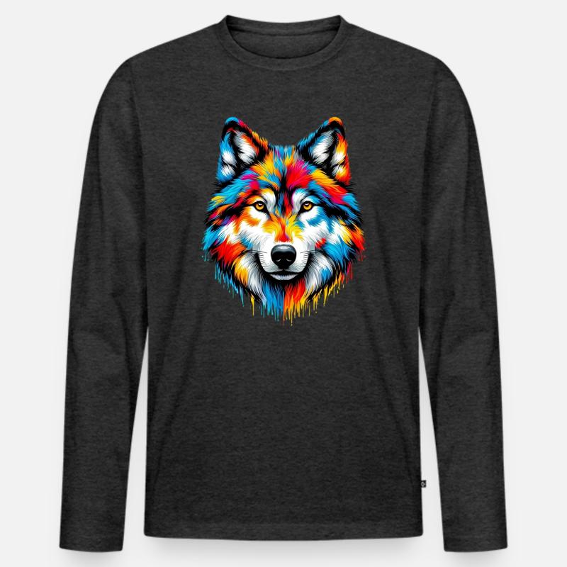 Wolf - Männer Premium Bio Langarmshirt - Anthrazit meliert