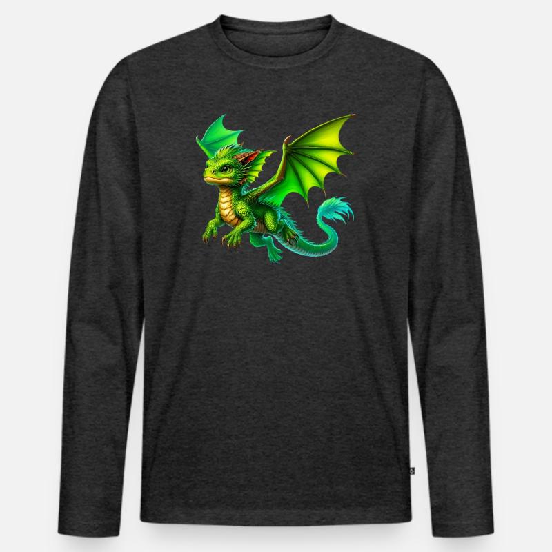 Drache - Männer Premium Bio Langarmshirt - Anthrazit meliert