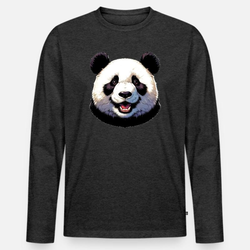 Panda - Männer Premium Bio Langarmshirt - Anthrazit meliert