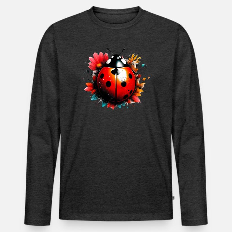 Marienkäfer - Männer Premium Bio Langarmshirt - Anthrazit meliert