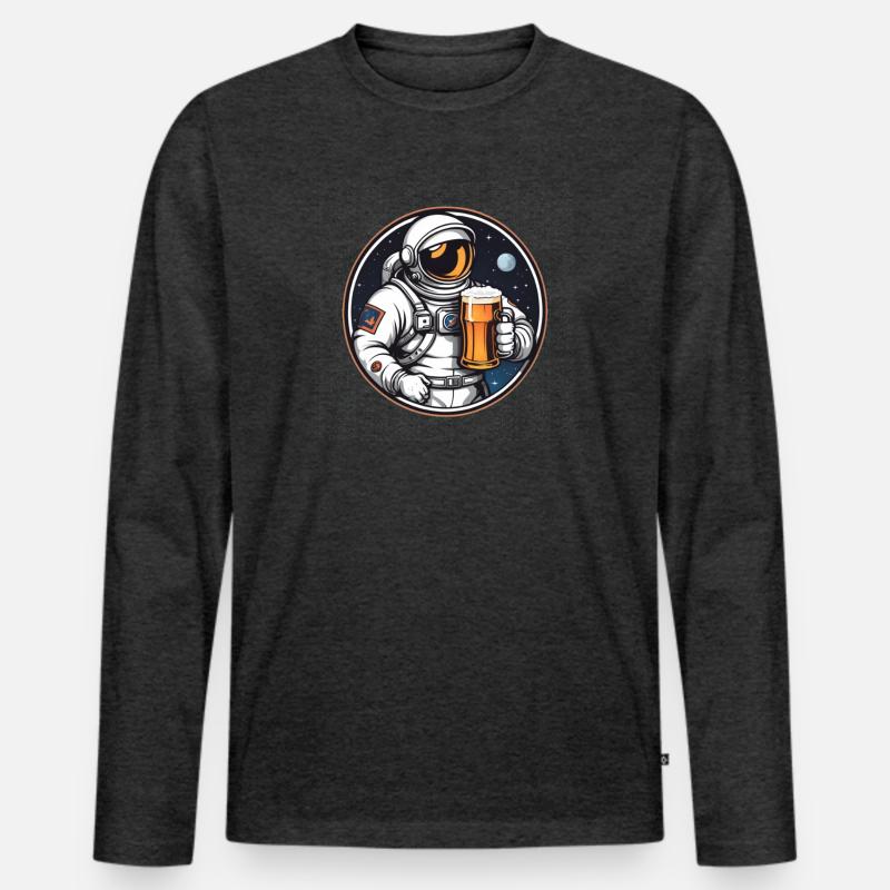 Astronaut mit Bier im All - Männer Premium Bio Langarmshirt - Anthrazit meliert