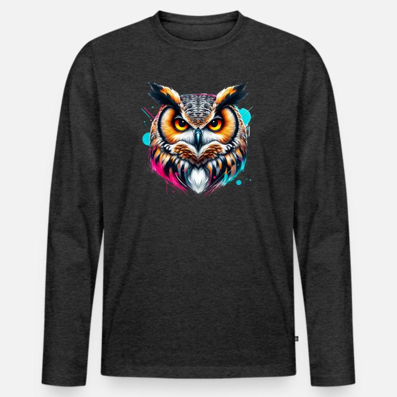 Eule - Männer Premium Bio Langarmshirt - Anthrazit meliert