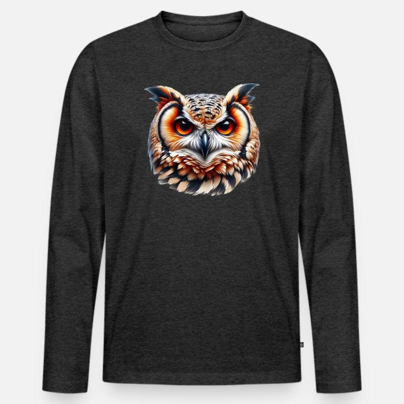 Eule - Männer Premium Bio Langarmshirt - Anthrazit meliert