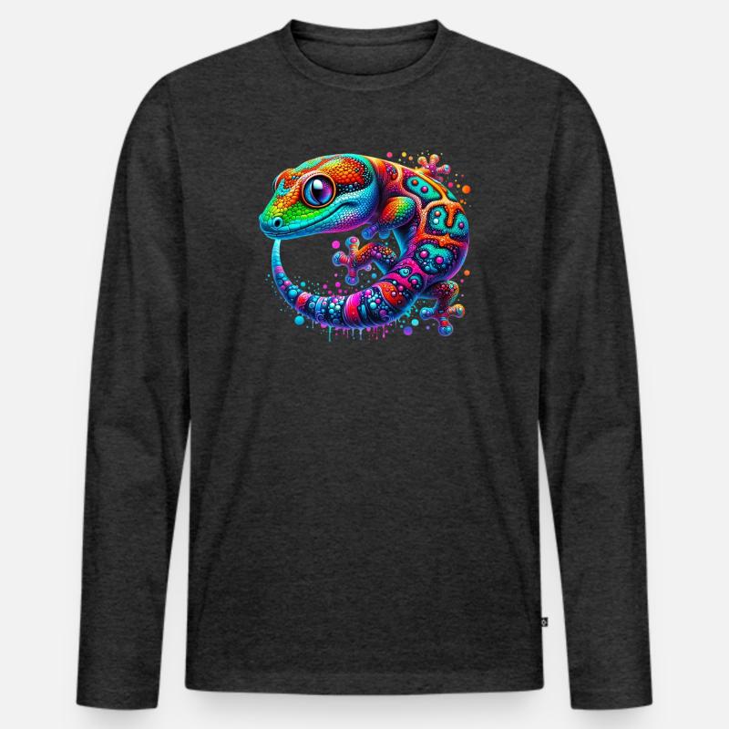 Gecko - Männer Premium Bio Langarmshirt - Anthrazit meliert