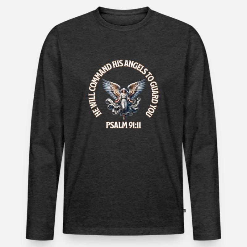 Himmlischer Engel Psalm 91:11 Design - Männer Premium Bio Langarmshirt - Anthrazit meliert