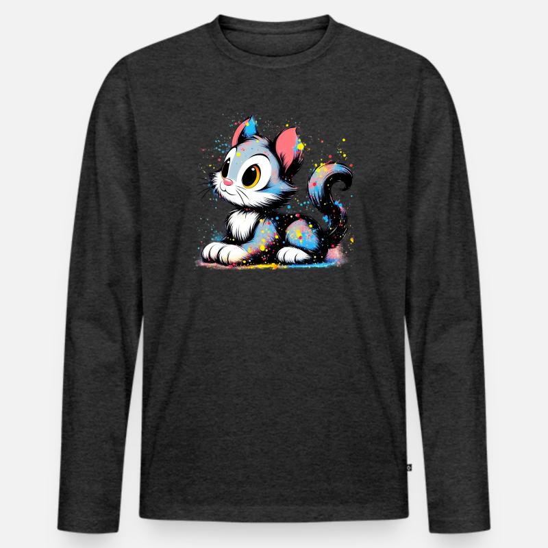Katze - Männer Premium Bio Langarmshirt - Anthrazit meliert