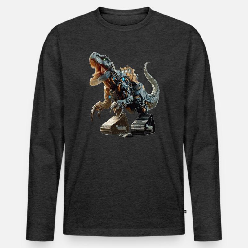 Bagger T-Rex Dinosaurier - Männer Premium Bio Langarmshirt - Anthrazit meliert