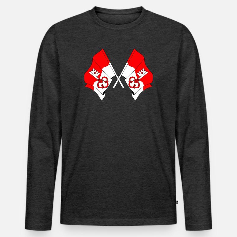 Zwei Flaggen Obwalden Schweiz - Männer Premium Bio Langarmshirt - Anthrazit meliert