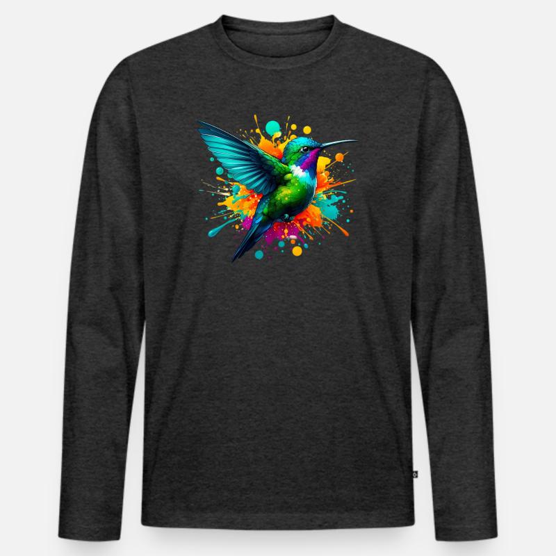 Kolibri - Männer Premium Bio Langarmshirt - Anthrazit meliert