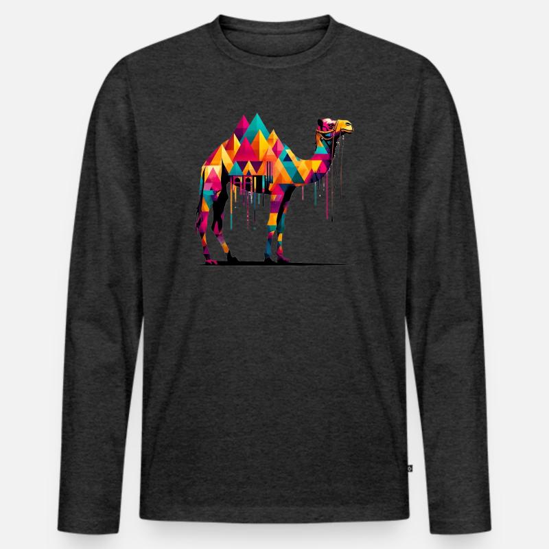 Kamel - Männer Premium Bio Langarmshirt - Anthrazit meliert