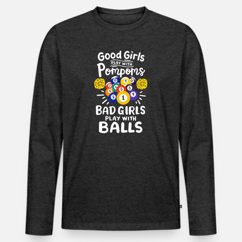 Pool Billard Spieler Mädchen - Männer Premium Bio Langarmshirt - Anthrazit meliert